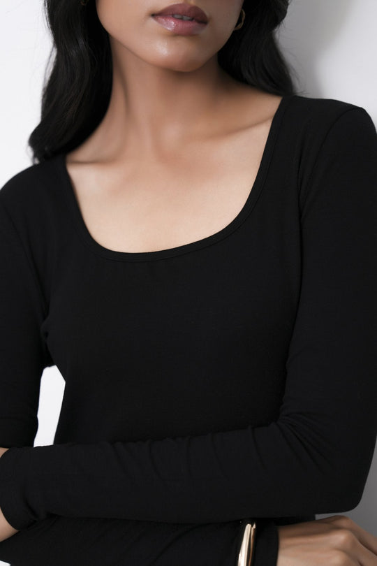 BLACK-SCOOP NECK DRESS