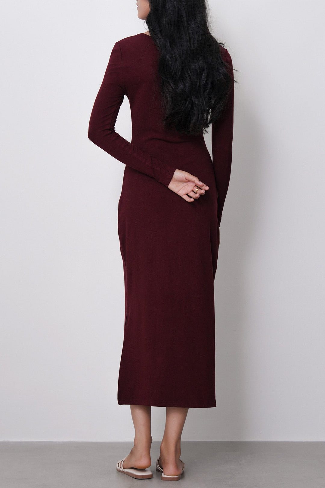 BURGUNDY-SCOOP NECK DRESS
