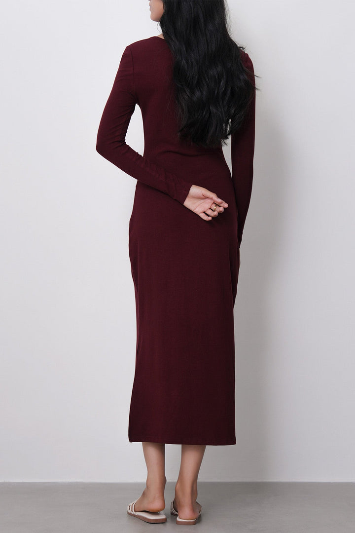 BURGUNDY-SCOOP NECK DRESS