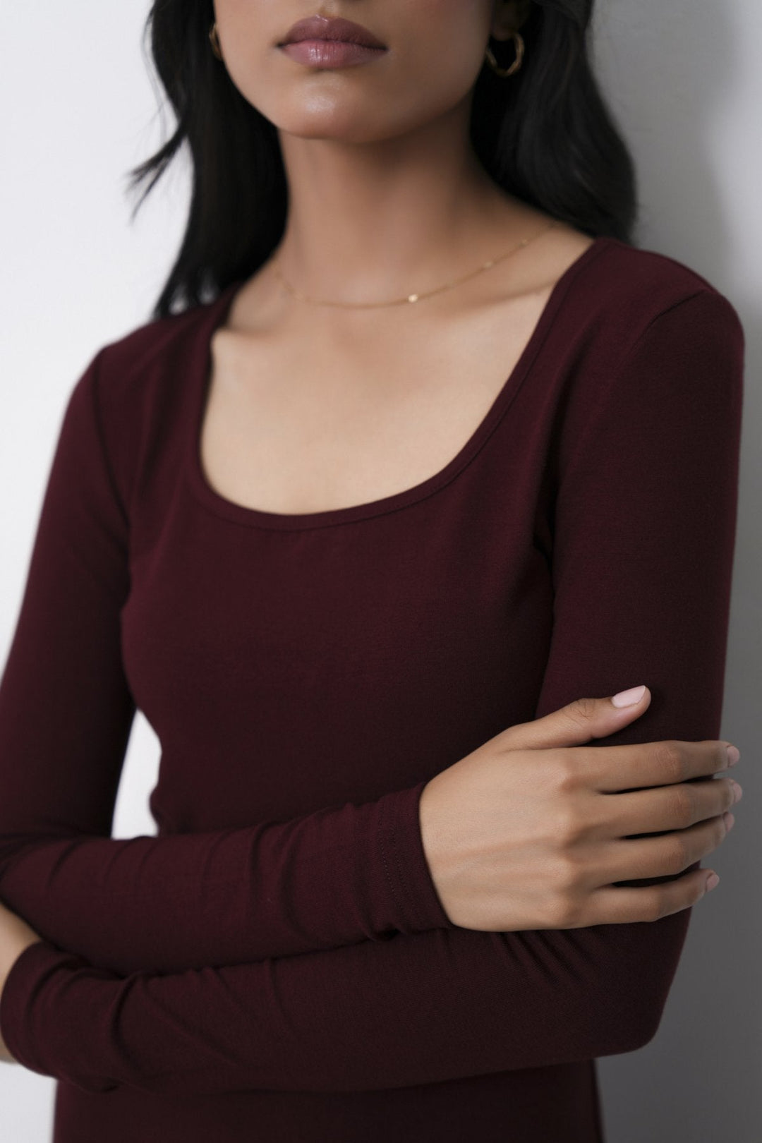 BURGUNDY-SCOOP NECK DRESS
