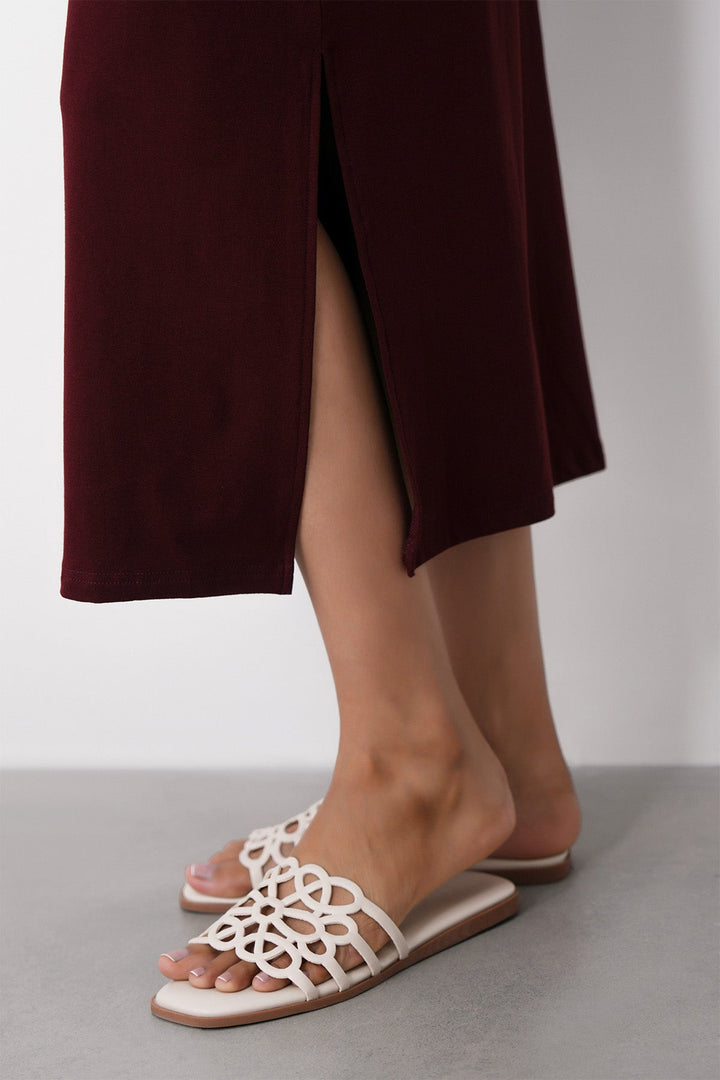 BURGUNDY-SCOOP NECK DRESS