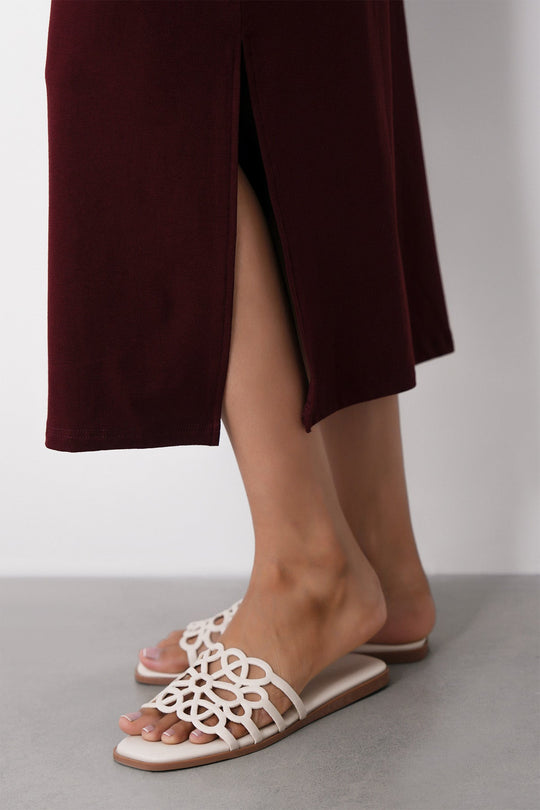 BURGUNDY-SCOOP NECK DRESS