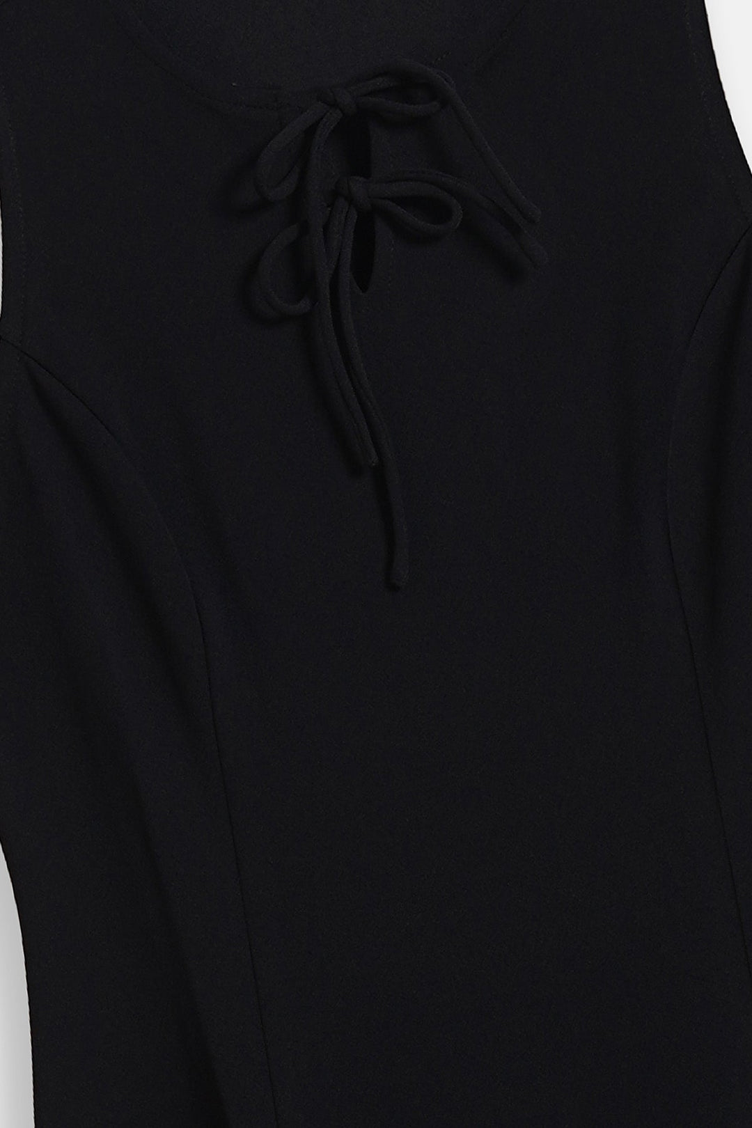 BLACK-FRONT TIE NECK DRESS