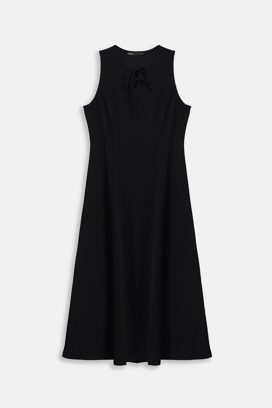 BLACK-FRONT TIE NECK DRESS