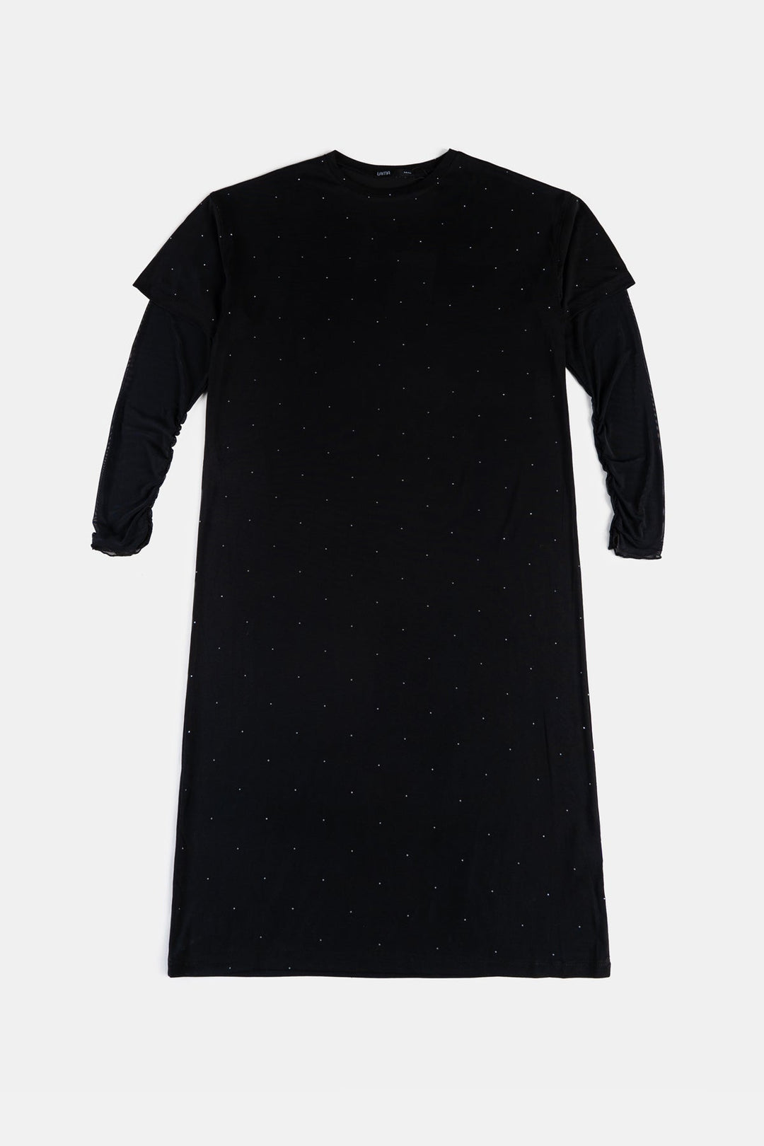 BLACK MESH CUFF MAXI DRESS
