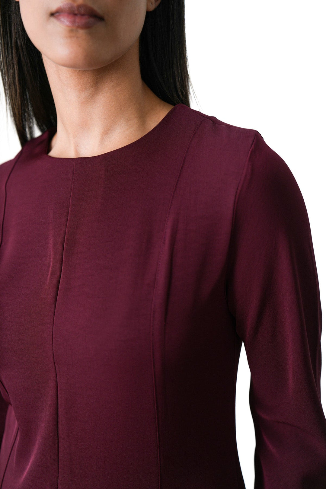 BURGUNDY SCULPT FLARE DRESS