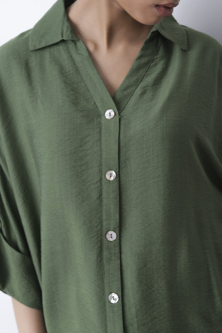 GREEN-SOFT TURN UP SHIRT