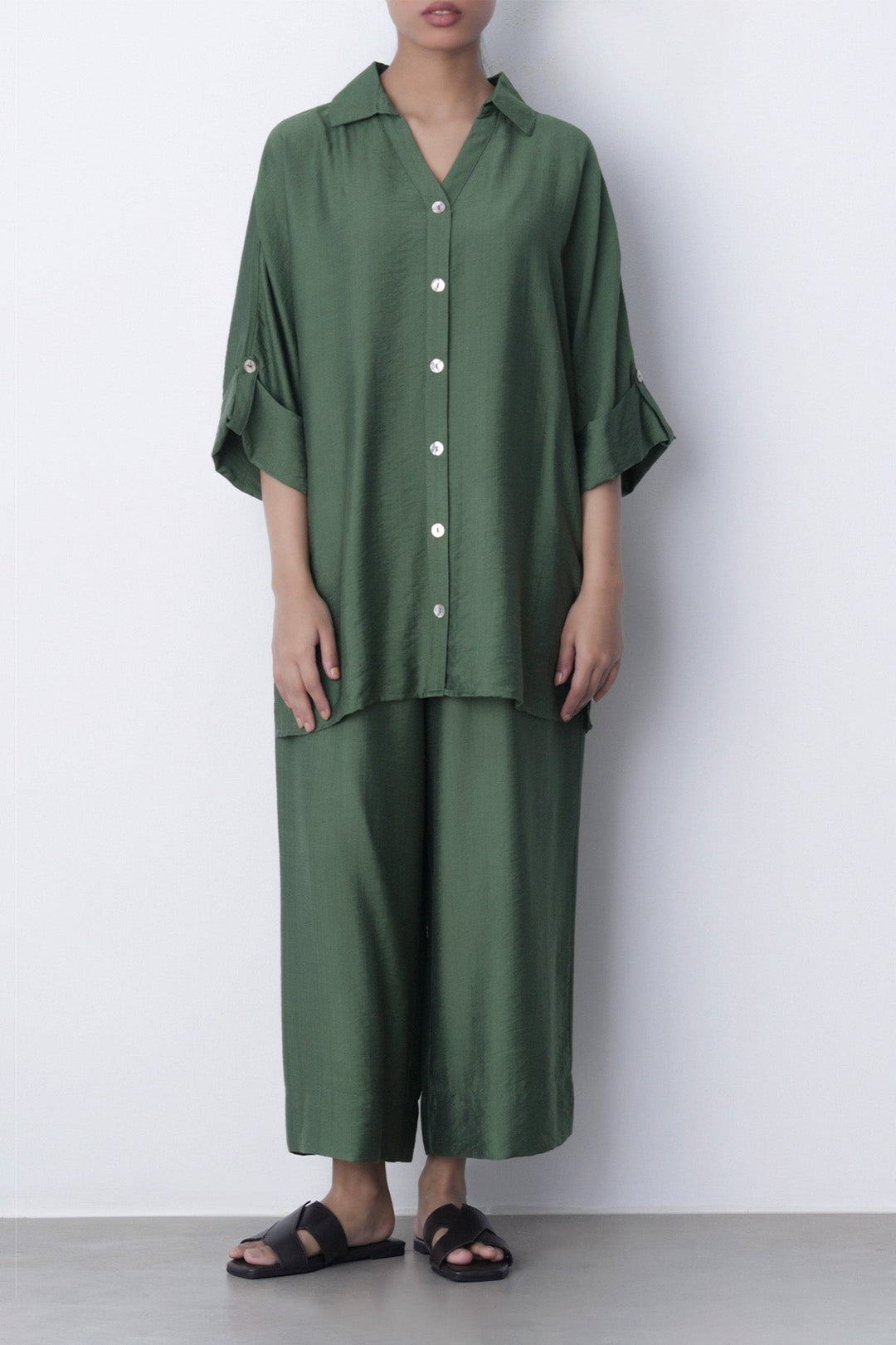 GREEN-SOFT TURN UP SHIRT