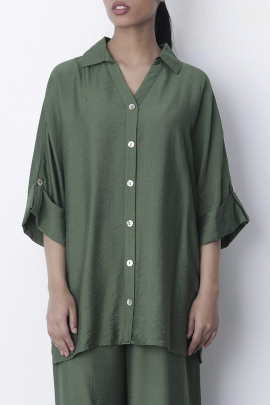 GREEN-SOFT TURN UP SHIRT