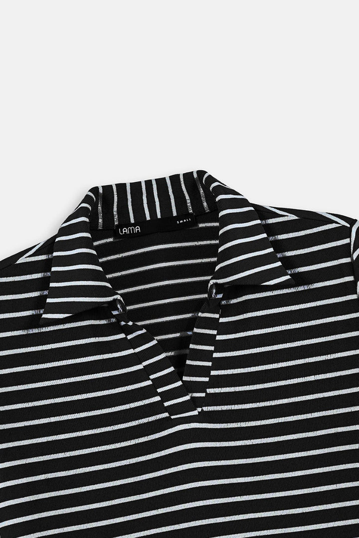 BLACK WHITE-YARN DYED HENLEY