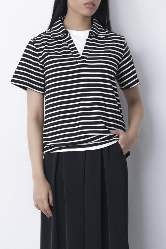 BLACK WHITE-YARN DYED HENLEY