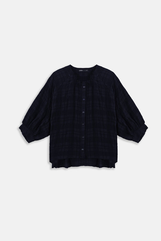 BLUE PLAID LOOSE BLOUSE