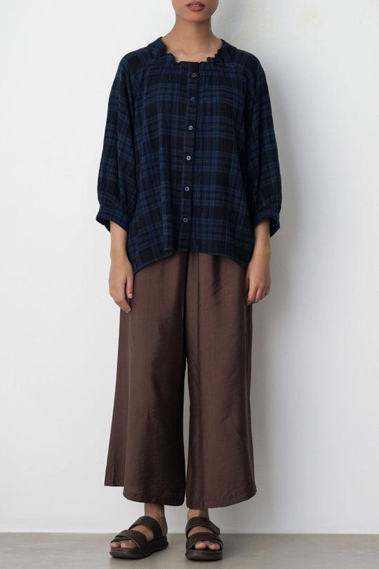 BLUE PLAID LOOSE BLOUSE