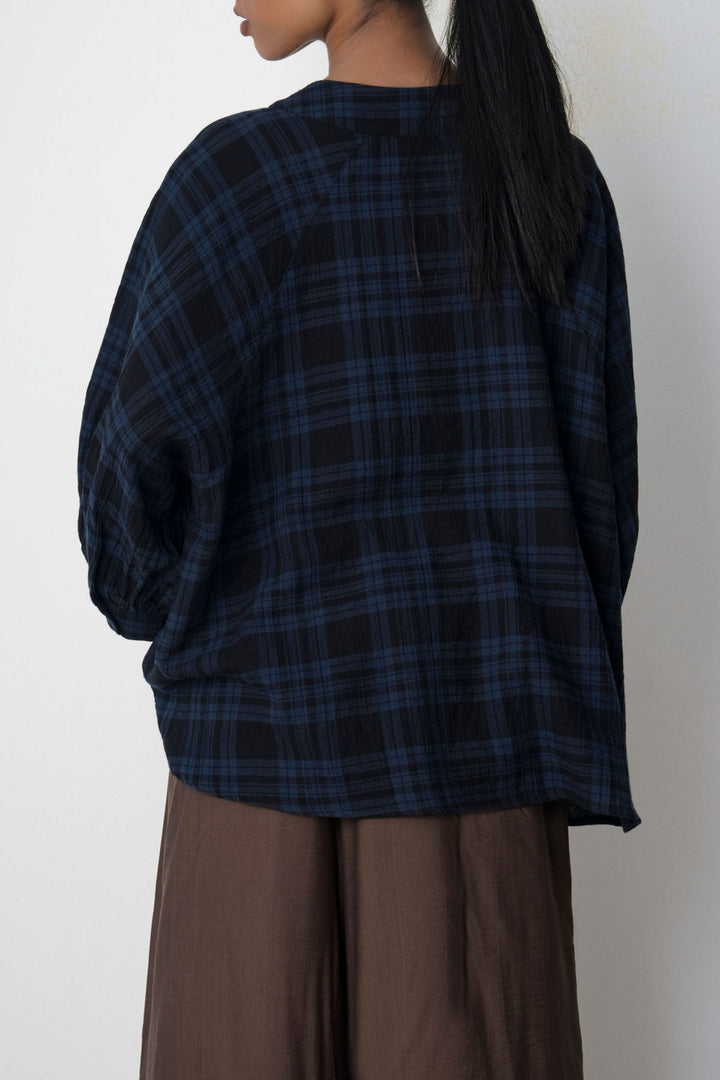 BLUE PLAID LOOSE BLOUSE