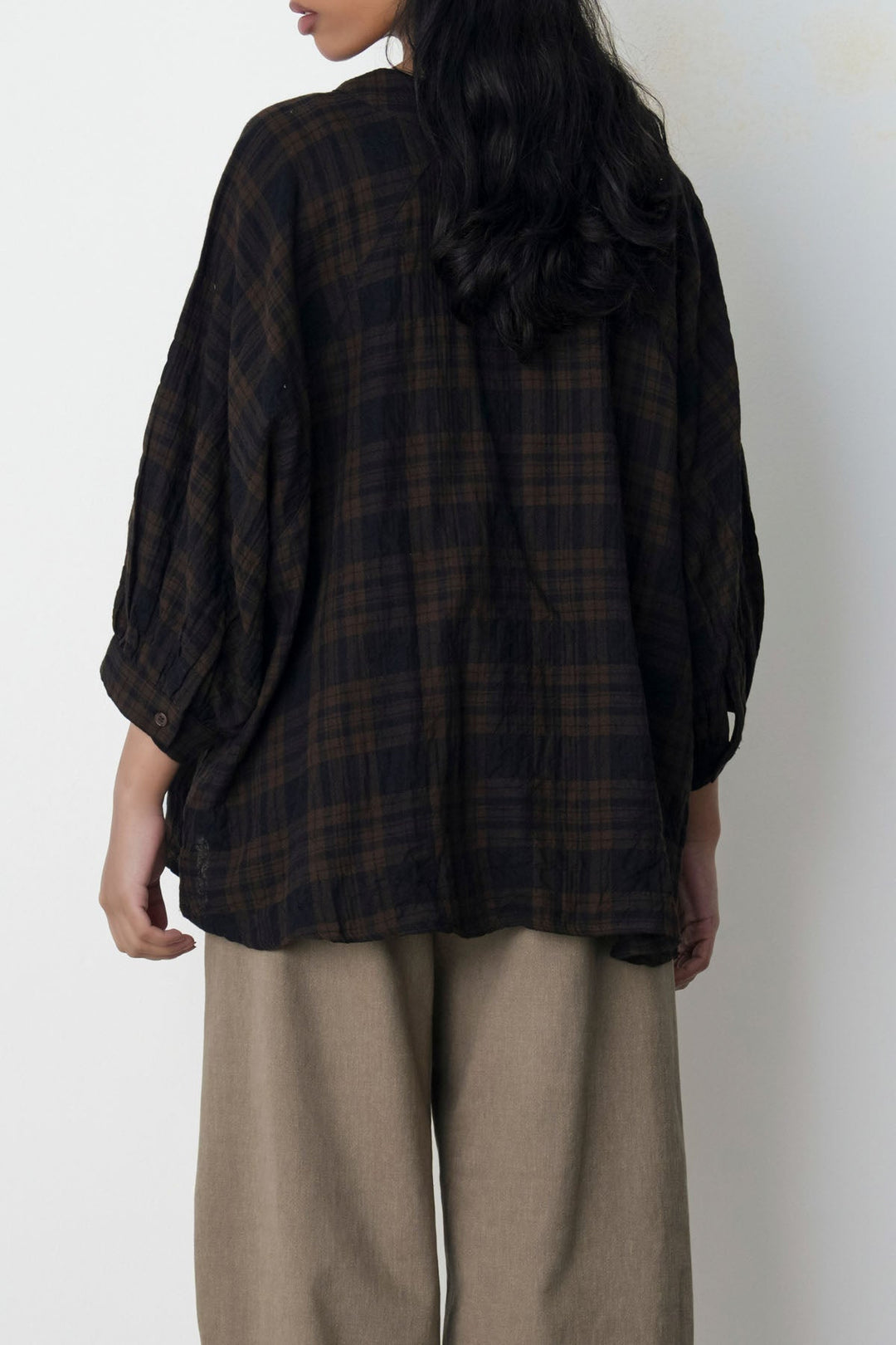BROWN PLAID LOOSE BLOUSE