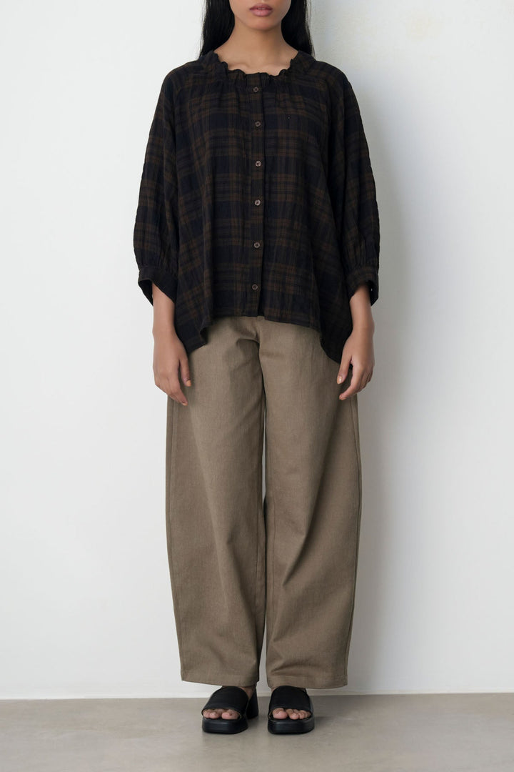 BROWN PLAID LOOSE BLOUSE