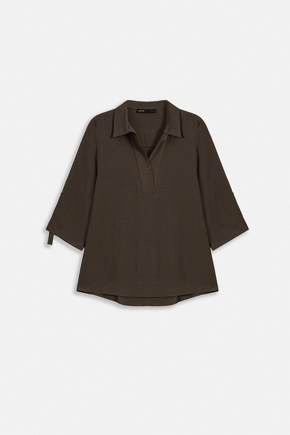 BROWN SLINKY HALF PLACKET BLOUSE