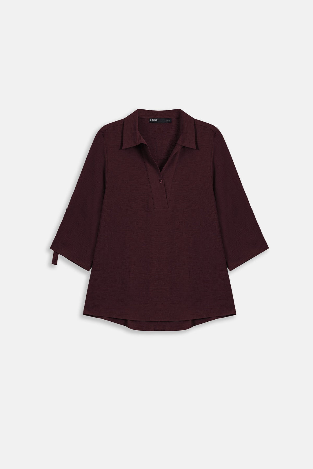 WINE SLINKY HALF PLACKET BLOUSE