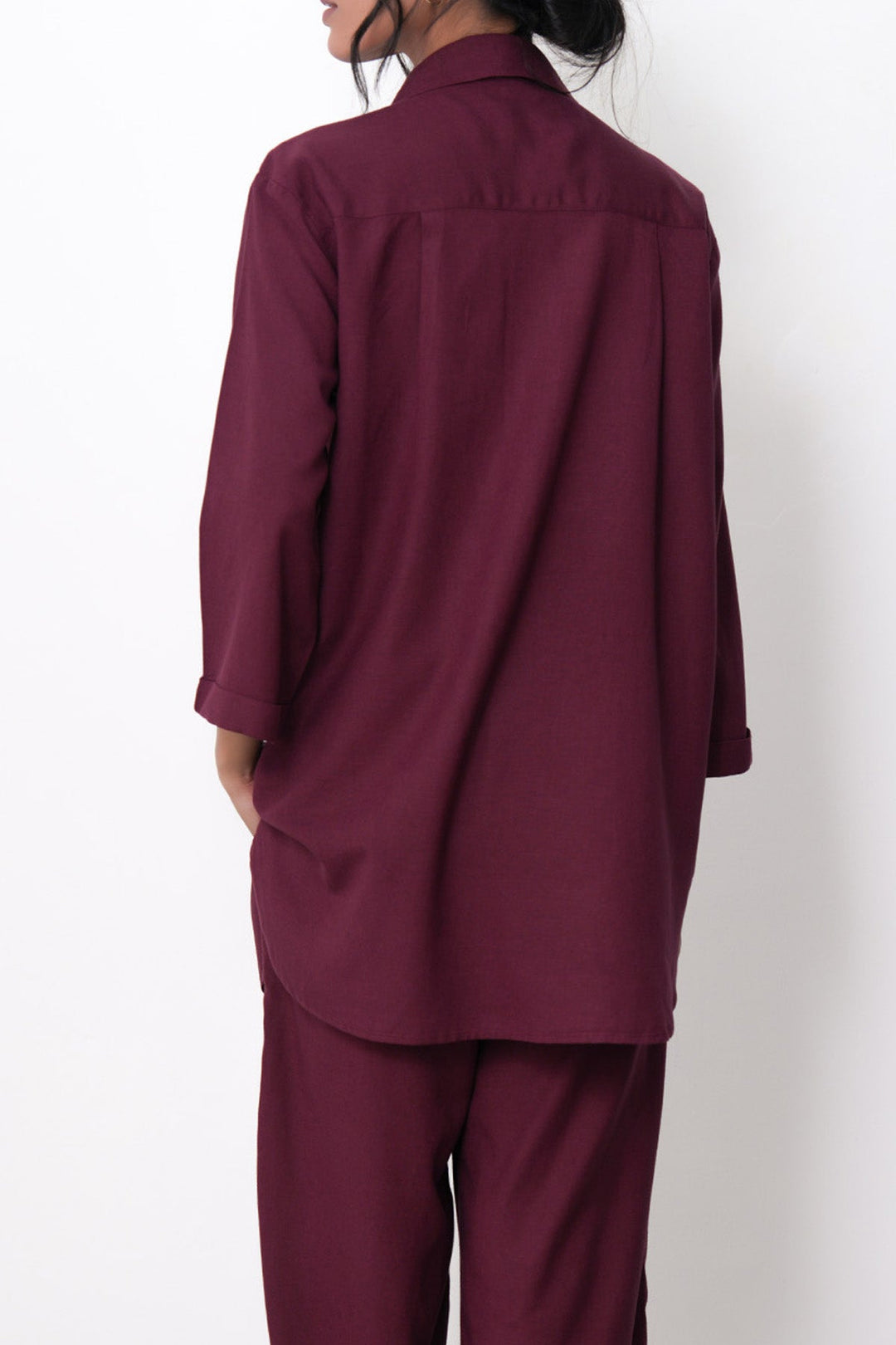 BURGUNDY-RELAXED COLLARED TOP