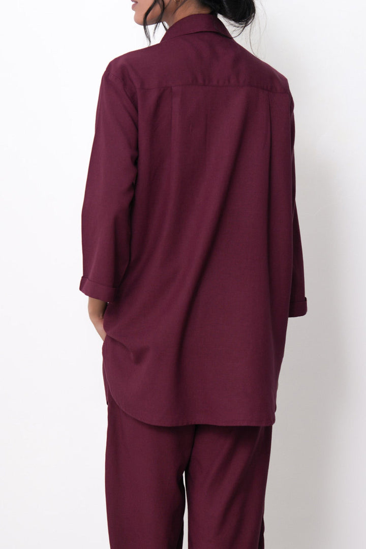 BURGUNDY-RELAXED COLLARED TOP