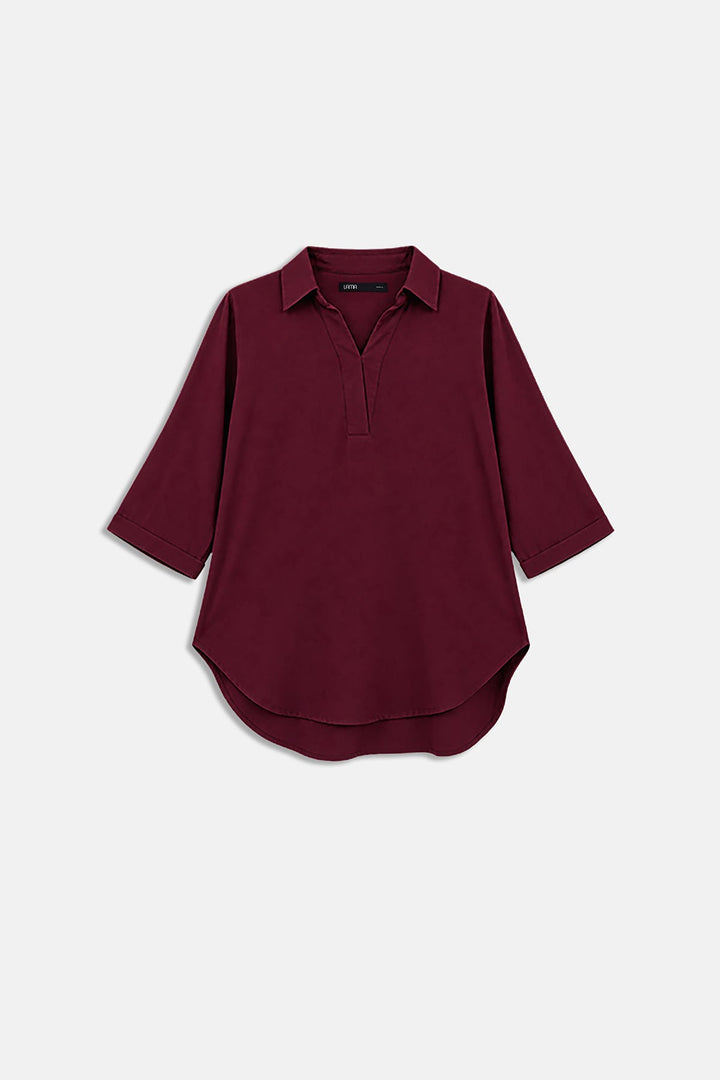 BURGUNDY-RELAXED COLLARED TOP