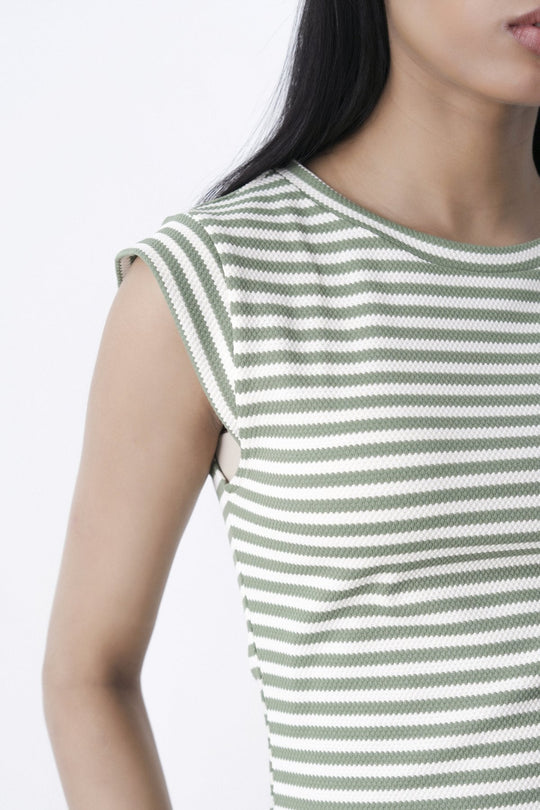 OLIVE WHITE-YARN DYED TEE