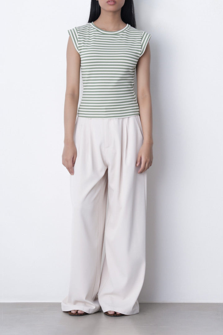 OLIVE WHITE-YARN DYED TEE