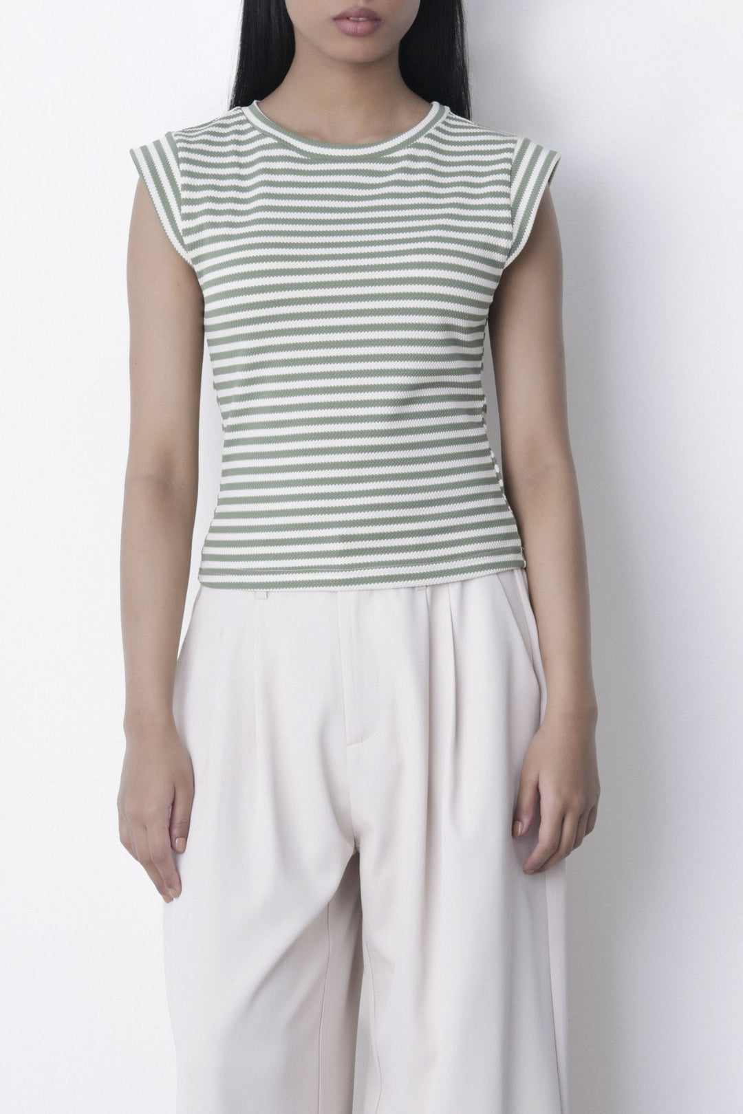 OLIVE WHITE-YARN DYED TEE