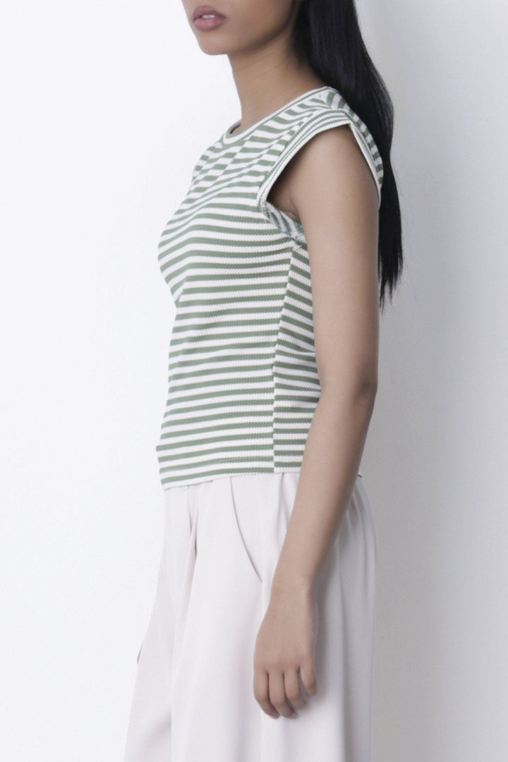 OLIVE WHITE-YARN DYED TEE