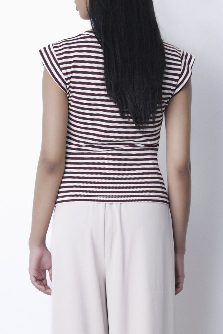 PLUM WHITE-YARN DYED TEE