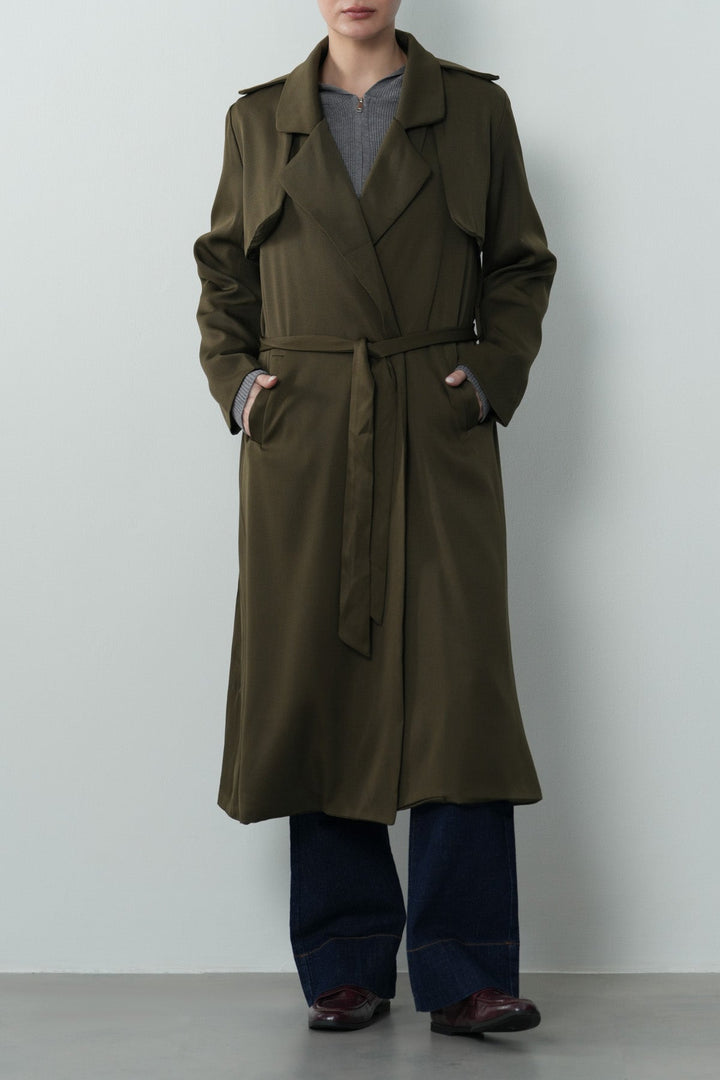 SILKY TRENCH STYLE COAT