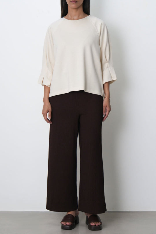 IVORY PLEATED CUFF TEE