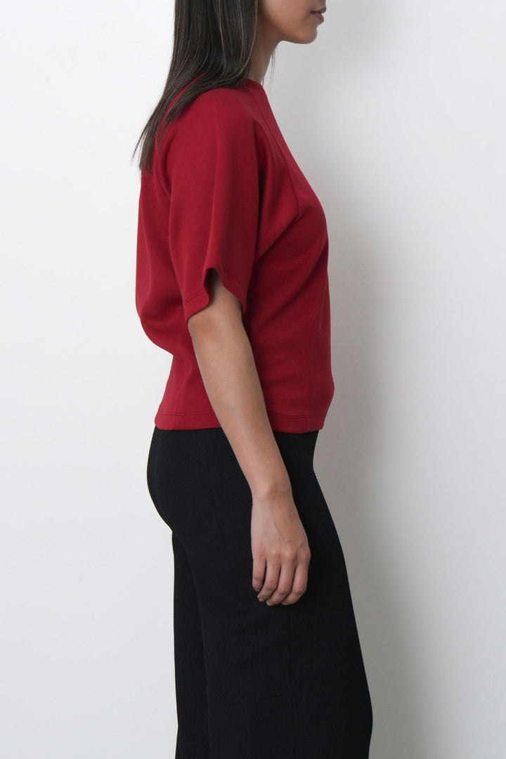 BURGUNDY SEAMED REGLAN TEE