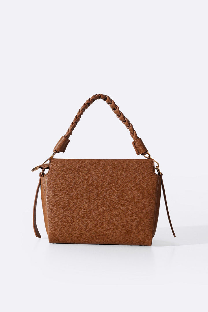 COFFEE BRAIDED TOP HANDLE BAG