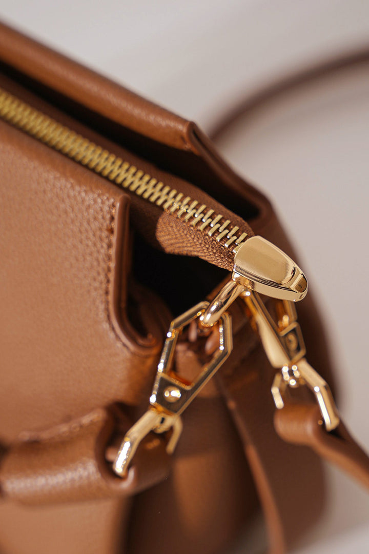 COFFEE BRAIDED TOP HANDLE BAG
