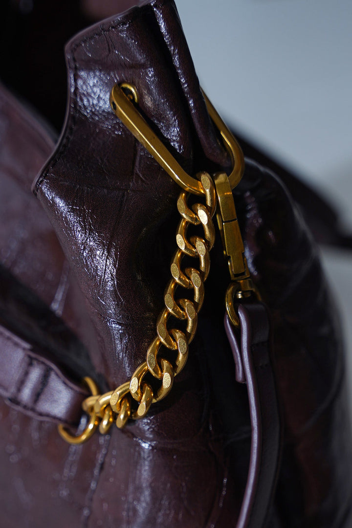 BURGUNDY CARMO EMBOSSED SHOULDER BAG