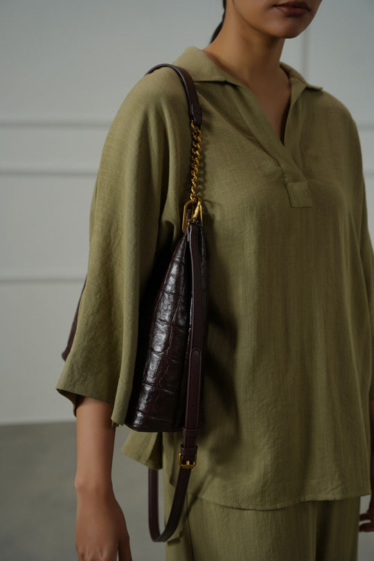 BURGUNDY CARMO EMBOSSED SHOULDER BAG