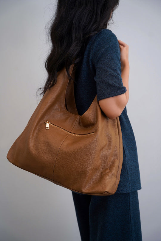TAUPE SLOUCHY SOFT TOTE