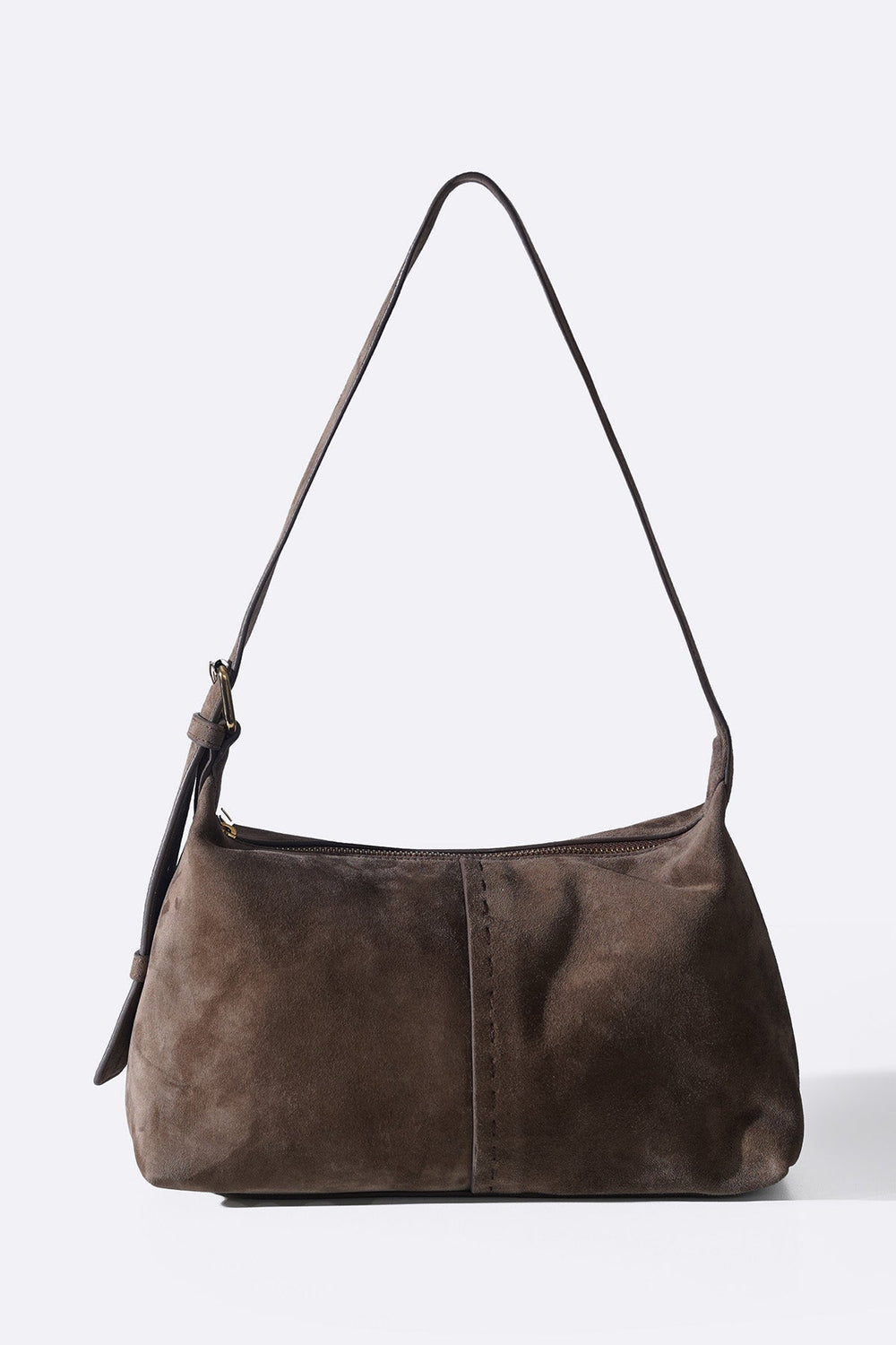 BROWN-TOP STITCH BAG IN GENUINE SUEDE