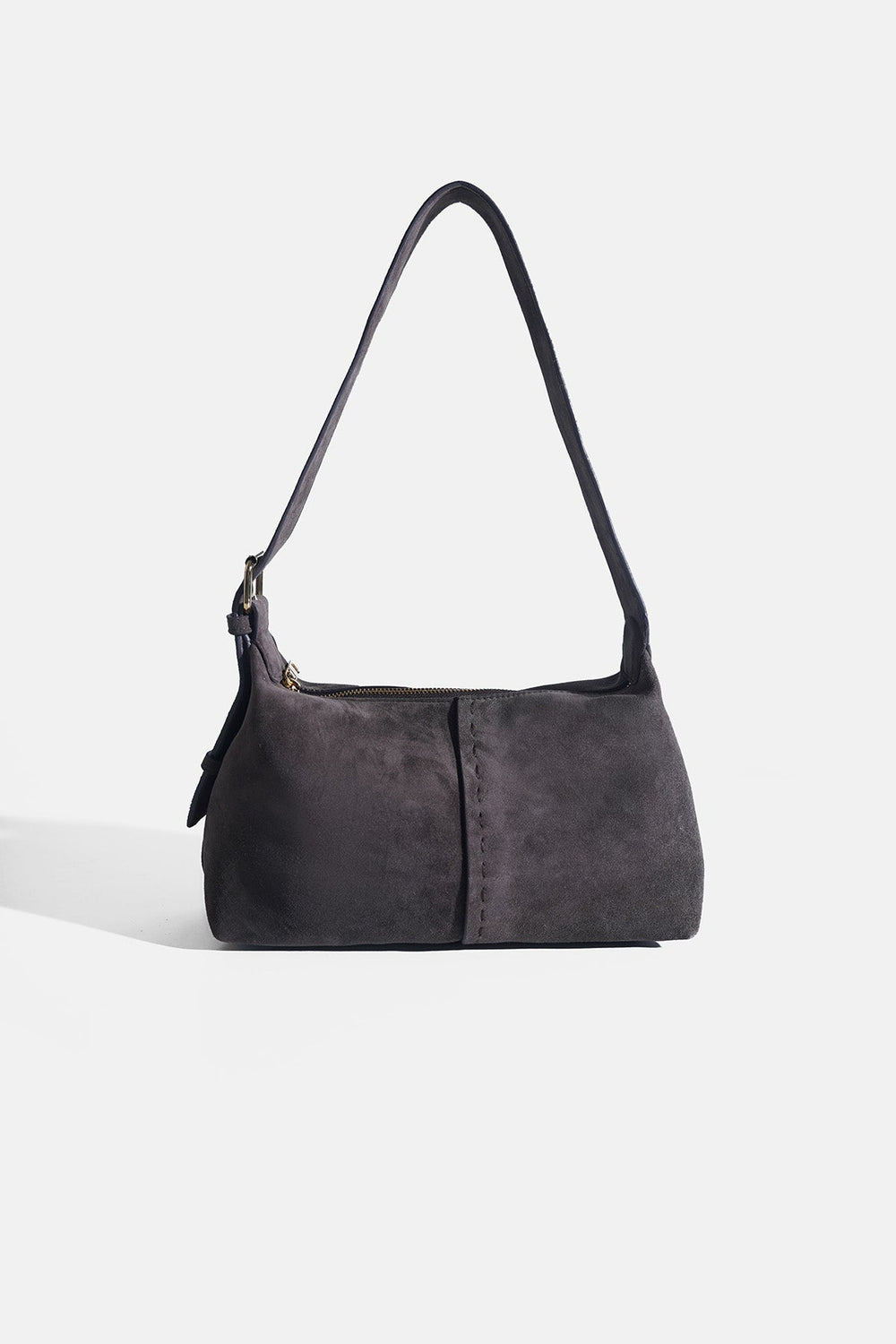 DARK BROWN-TOP STITCH BAG IN GENUINE SUEDE