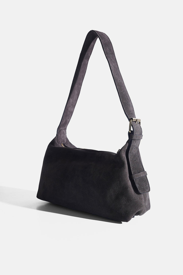 DARK BROWN-TOP STITCH BAG IN GENUINE SUEDE
