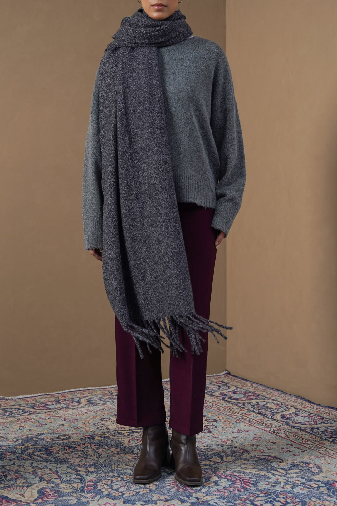 MELANGE GREY COZY MELANGE SCARF