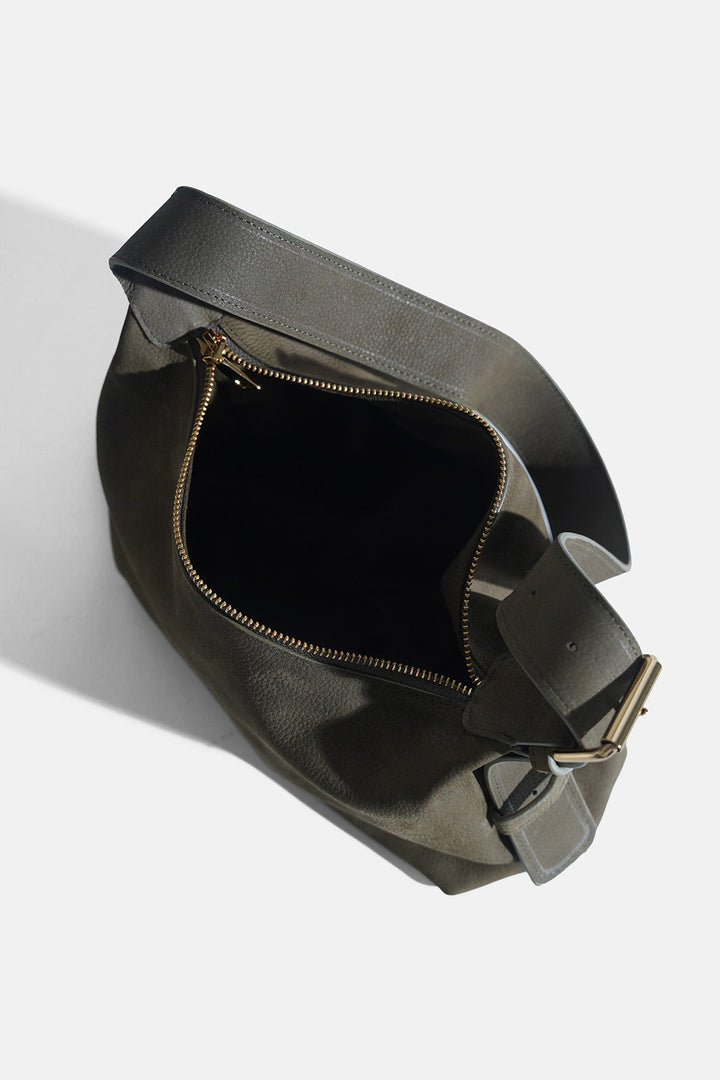 OLIVE-TOP STITCH BAG IN GENUINE LEATHER