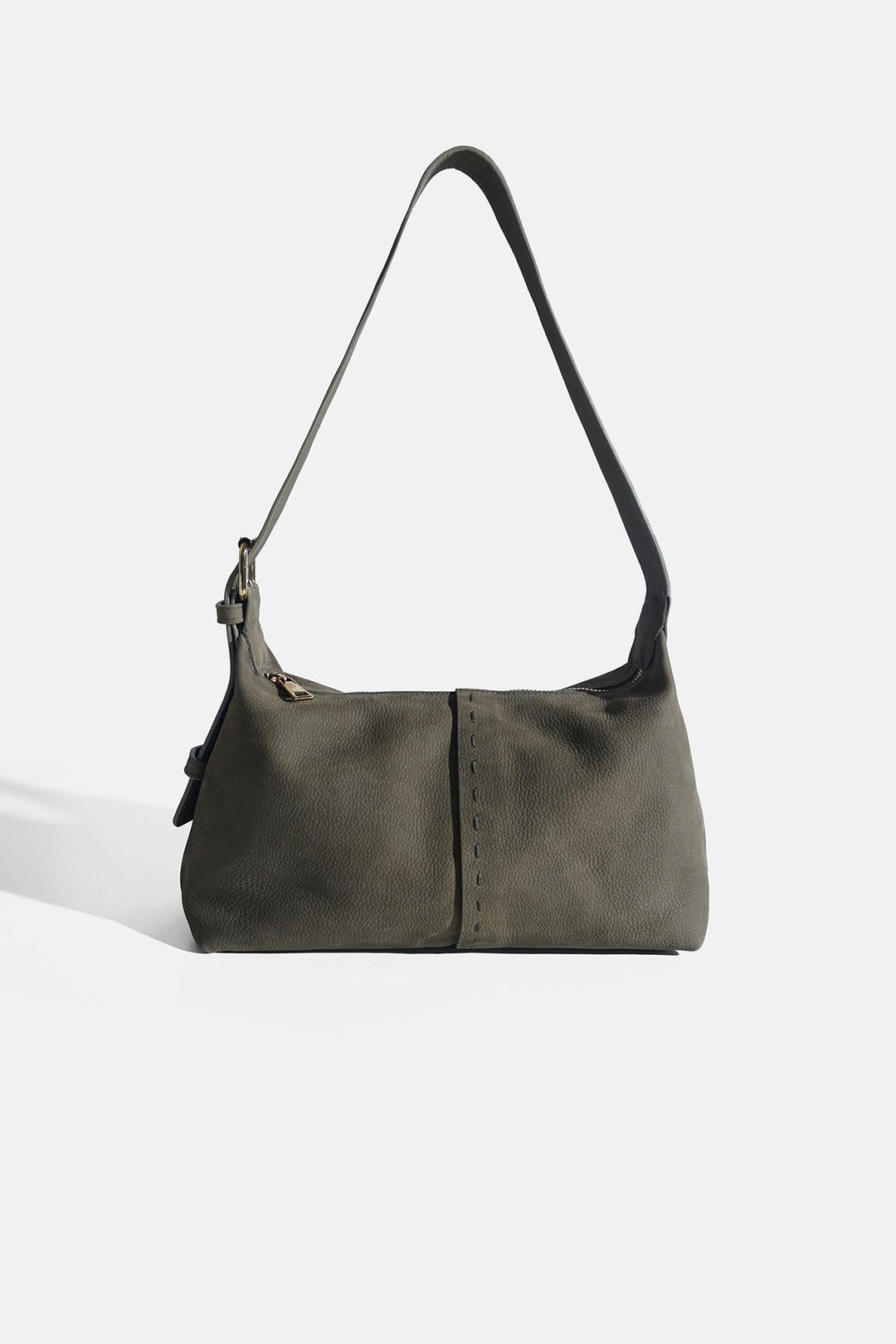 OLIVE-TOP STITCH BAG IN GENUINE LEATHER
