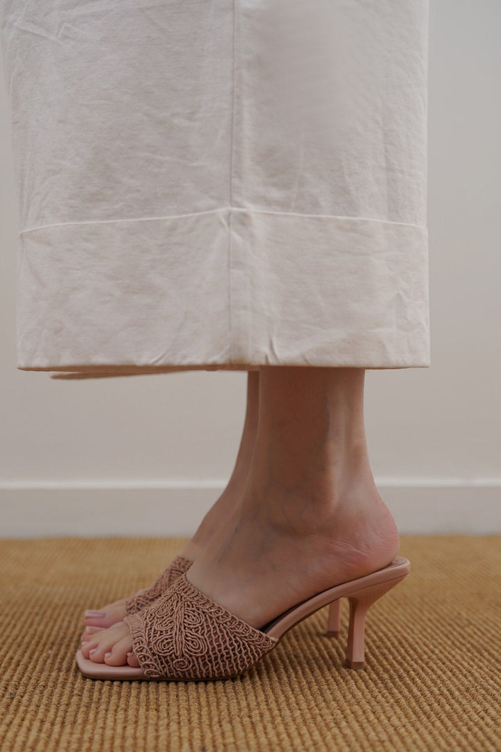 PINK WOVEN MINI HEELS