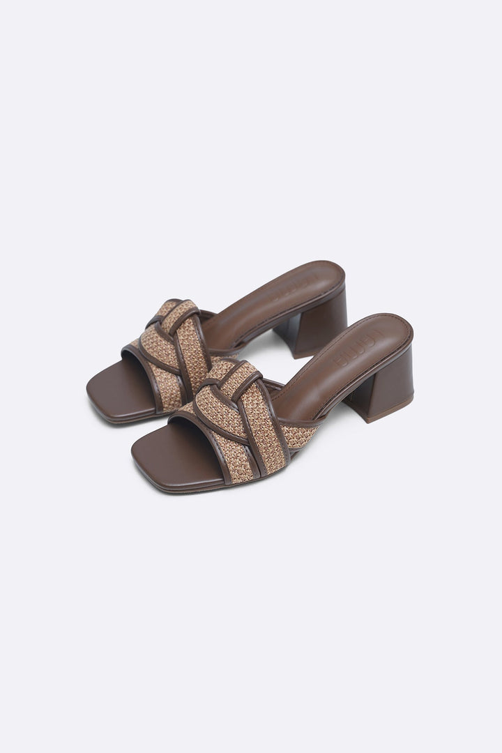 COFFEE WEAVE BLOCK HEELS