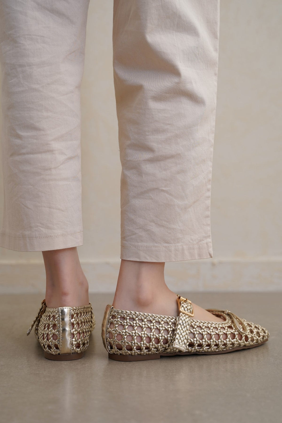 GOLD ASHBY WOVEN PUMPS