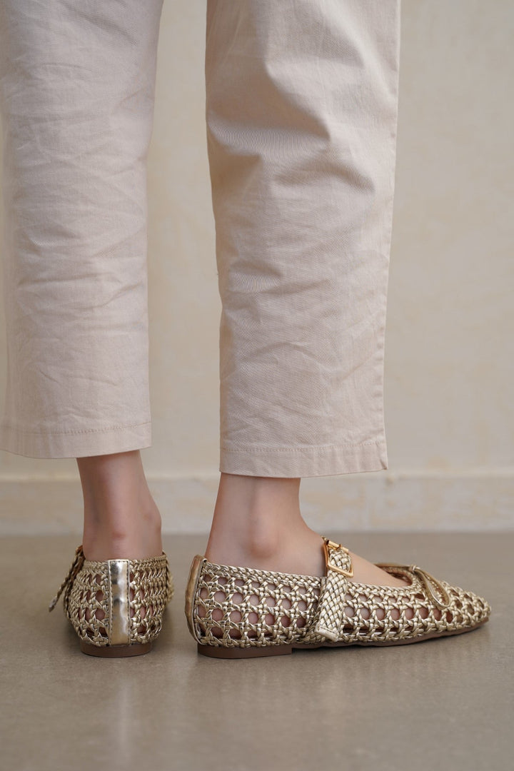 GOLD ASHBY WOVEN PUMPS