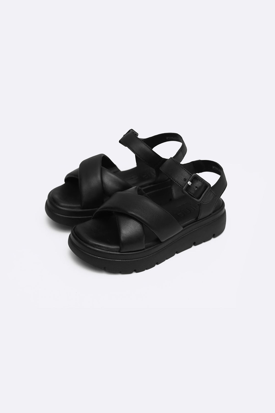 BLACK SOFT LEATHER MAMA SANDALS