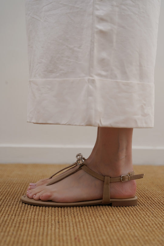 TAUPE SANDALS WITH CUBE STUD